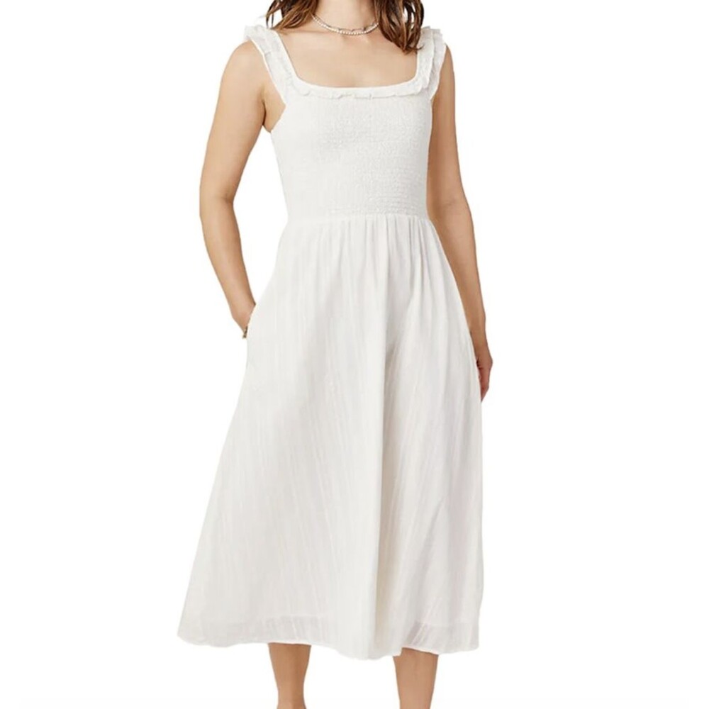 Carve Designs Indie Dress Womens XL White Smocked Ruffle Strap Maxi Sundress
